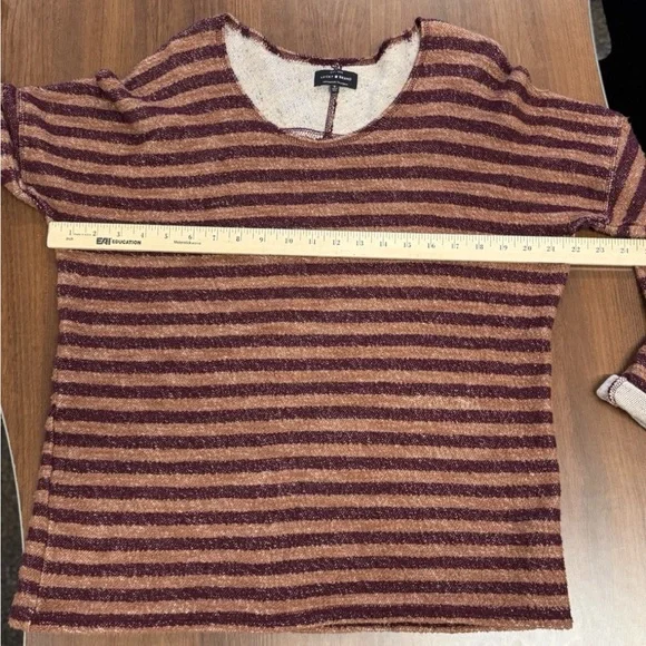 Lucky Brand Womens Size Small Brown & Burgundy Striped Textured Knit Sweater Top - Picture 4 of 5